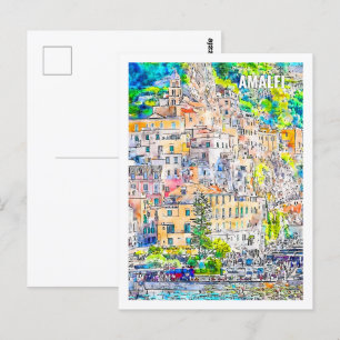 Berühmte Amalfi Italien Reise Wasserfarben Skizze Postkarte