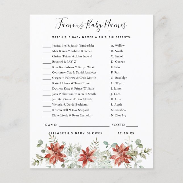 Berühmte Baby-Namen | Baby Showspiel (Vorderseite)