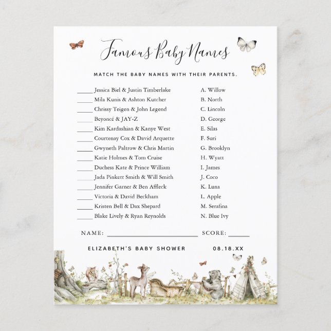 Berühmte Baby-Namen | Baby Showspiel (Vorderseite)