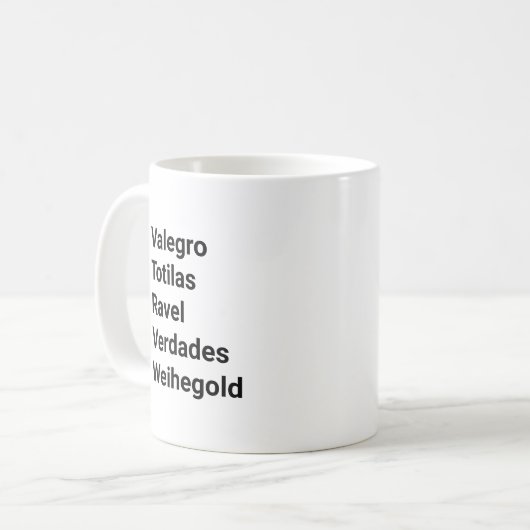 Berühmte Dressurpferde nennen Reitpferde Kaffeetasse (Vorderseite Links)