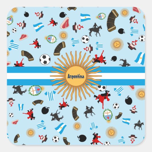 Berühmte Gegenstände Argentiniens mit einer Flagge Quadratischer Aufkleber (Vorderseite)