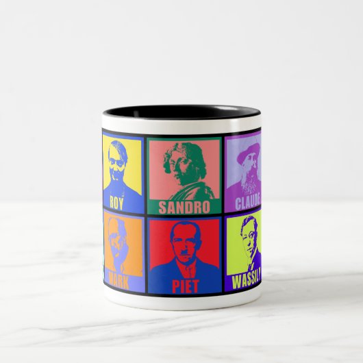Berühmte KünstlerInnen im Pop Art Style Zweifarbige Tasse (Mittel)