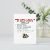 Berühmte Letzte Worte beim Rollenspiel: Top 10 Postkarte (Stehend Vorderseite)