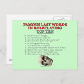 Berühmte Letzte Worte beim Rollenspiel: Top 10 Postkarte (Vorne/Hinten)