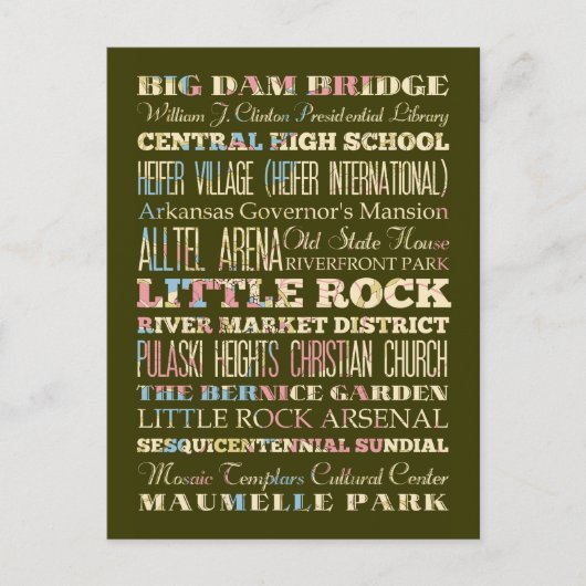 Berühmte Orte des Kleinen Felsens, Arkansas. Postkarte (Vorderseite)