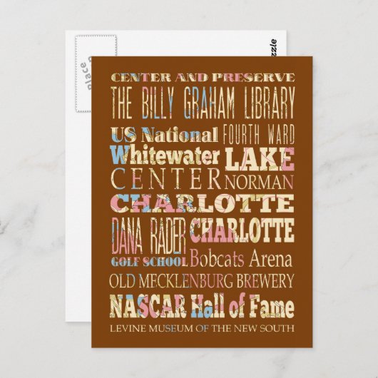Berühmte Orte von Charlotte, North Carolina. Postkarte (Vorne/Hinten)