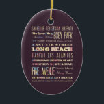 Berühmte Orte von Long Beach, Kalifornien Keramikornament<br><div class="desc">Schöne Typografieentwurfs-Auflistungsanziehungskräfte u. berühmte Orte von Long Beach, Kalifornien. Großes Gedächtnis und Andenken!</div>