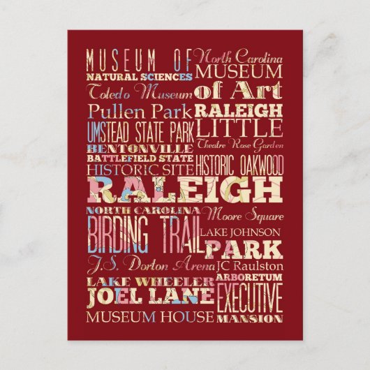 Berühmte Orte von Raleigh, North Carolina. Postkarte (Vorderseite)