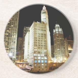 Berühmte Sehenswürdigkeit Chicagos nachts Getränkeuntersetzer