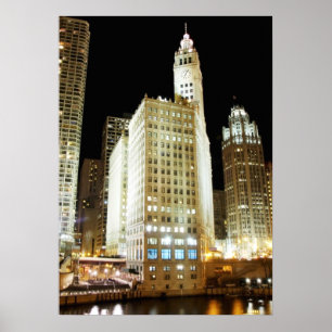 Berühmte Sehenswürdigkeit Chicagos nachts Poster