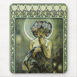 Berühmte Vintage-Mondgöttin von Alphonse Mucha Mousepad