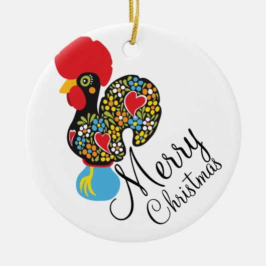 Berühmter Hahn Barcelos Nr 06 froher Weihnachten Keramikornament (Vorne)