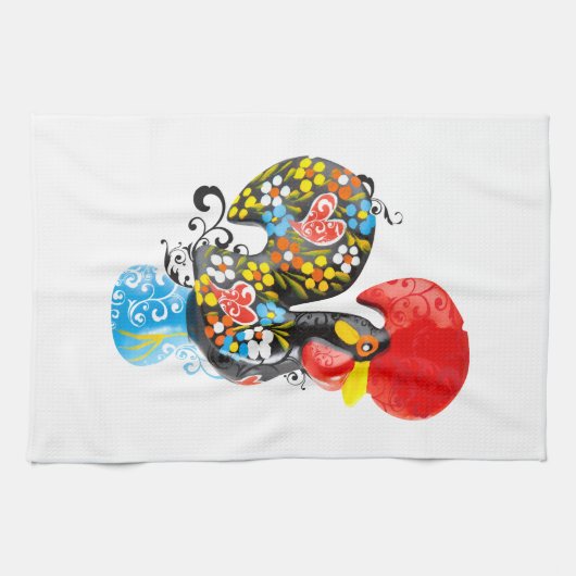 Berühmter Hahn von Barcelos Nr 06 - Blumenausgabe Handtuch (Horizontal)