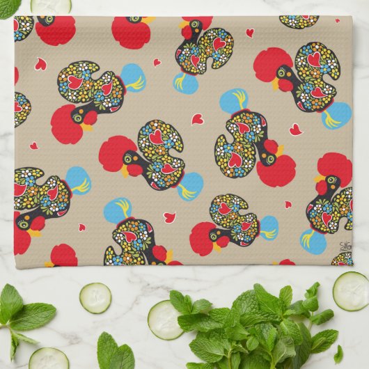 Berühmter Hahn von Barcelos Nr 06 Muster Küchentuch (Gefaltet)