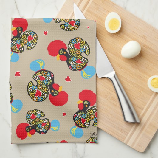 Berühmter Hahn von Barcelos Nr 06 Muster Küchentuch (Viertel Falte)