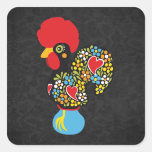 Berühmter Hahn von Barcelos Nr 06 - Vintages Quadratischer Aufkleber