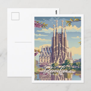 Berühmter Ort für Vintage-Reisen in Barcelona, Spa Postkarte