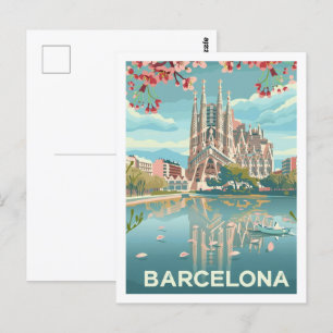 Berühmter Ort für Vintage-Reisen in Barcelona, Spa Postkarte