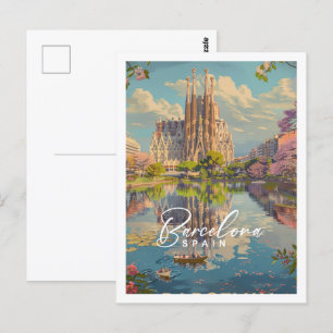 Berühmter Ort für Vintage-Reisen in Barcelona, Spa Postkarte