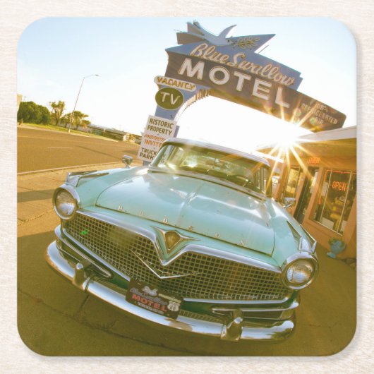 Berühmtes Blue Swallow Motel an der Route 66 Rechteckiger Pappuntersetzer (Vorderseite)