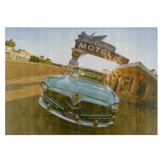 Berühmtes Blue Swallow Motel an der Route 66 Schneidebrett (Vorderseite)