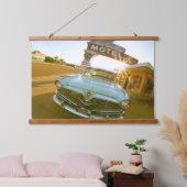 Berühmtes Blue Swallow Motel an der Route 66 Wandteppich Mit Holzrahmen (Schlafzimmer)