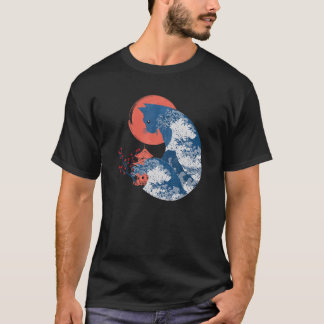 Berühmtes Great Wave Kanagawa Ukiyoe Neko Kaiju Wh T-Shirt