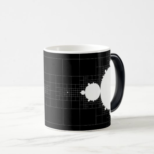 Berühmtes Mandelbrot Set weiß auf schwarzer Kaffee Verwandlungstasse (VorderseiteRechts)
