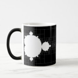 Berühmtes Mandelbrot Set weiß auf schwarzer Kaffee Verwandlungstasse