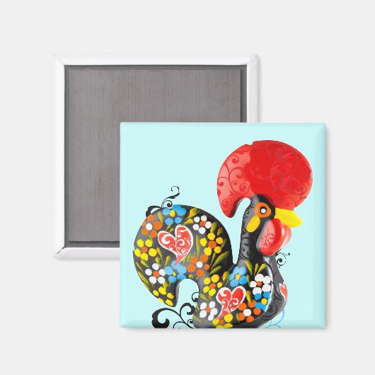 Berühmtes Rooster von Barcelos Nr. 06 - Floral edi Magnet (Vorderseite/Rückseite)