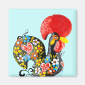 Berühmtes Rooster von Barcelos Nr. 06 - Floral edi Magnet (Vorne)