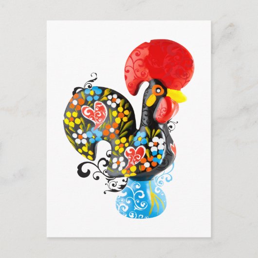 Berühmtes Rooster von Barcelos Nr. 06 - Floral edi Postkarte (Vorderseite)