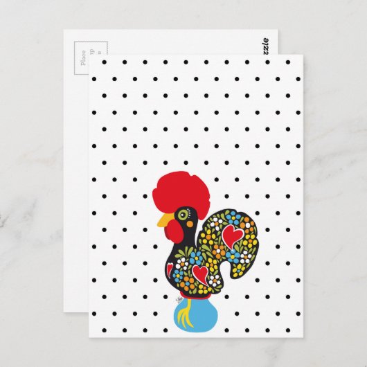 Berühmtes Rooster von Barcelos Nr. 06 - Polka Dots Postkarte (Vorne/Hinten)