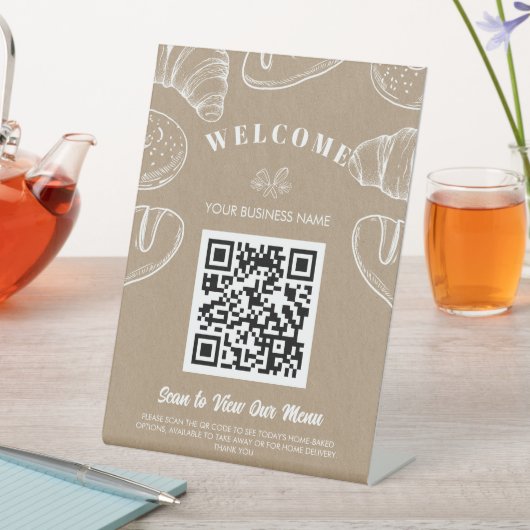 berührungslose QR-Code-Prüfung auf Bestellung-Menü Sockelschild (In Situ)