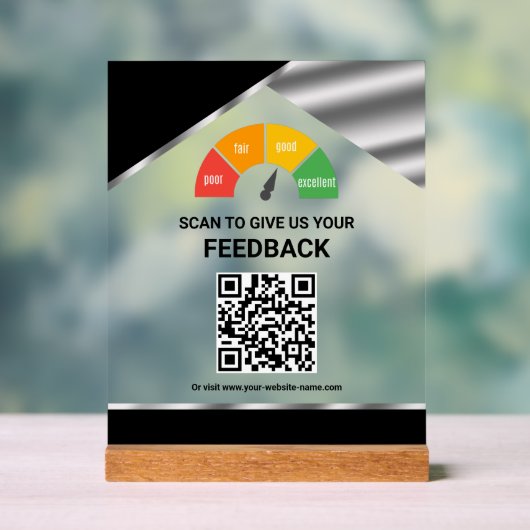 Berührungsloses QR-Code-Kundenfeedback Schwarz Acrylschild (Neutral)