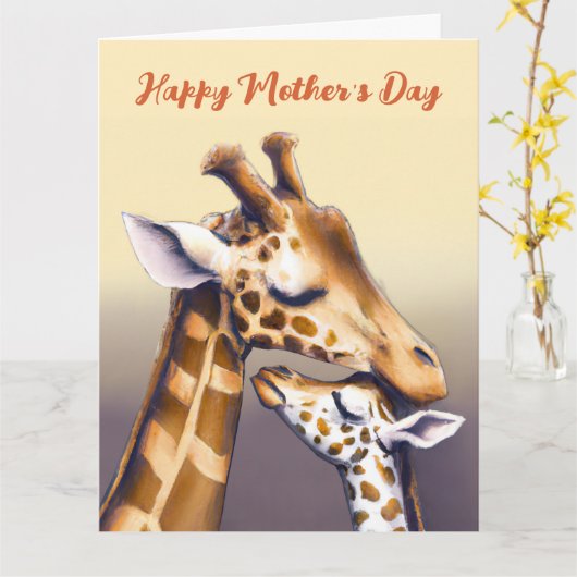 Berührungsmoment zwischen Mutter Giraffe und Kalb Karte (Gelbe Blume)