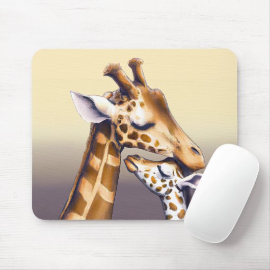 Berührungsmoment zwischen Mutter Giraffe und Kalb Mousepad (Mit Mouse)