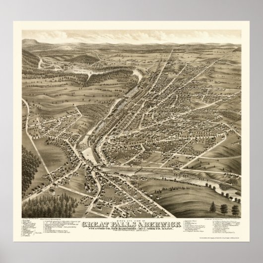 Berwick, ME & Great Falls, NH Panoramic Map - 1877 Poster (Vorne)