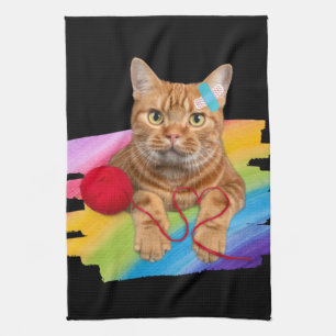 Beschädigte Katze auf Regenbogenuntergrund Geschirrtuch