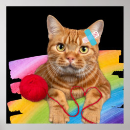 Beschädigte Katze auf Regenbogenuntergrund Poster