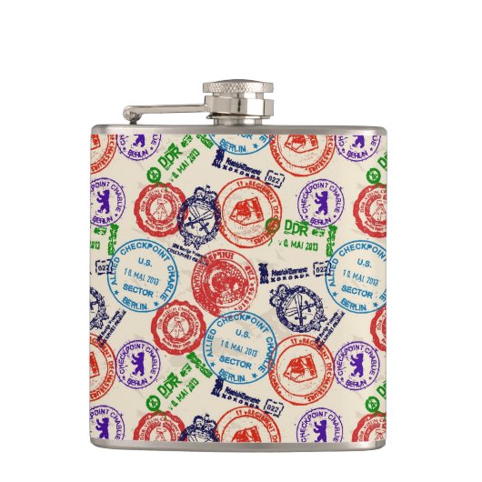 Beschaffenheit mit wirklichen Stempeln Flachmann (Vorderseite)