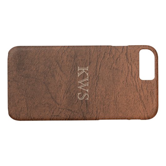 Beschaffenheits-Monogramm iPhone Browns ledernes Case-Mate iPhone Hülle (Rückseite (Horizontal))