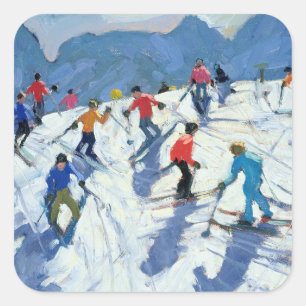 Beschäftigte Ski-Steigung Lofer 2004 Quadratischer Aufkleber