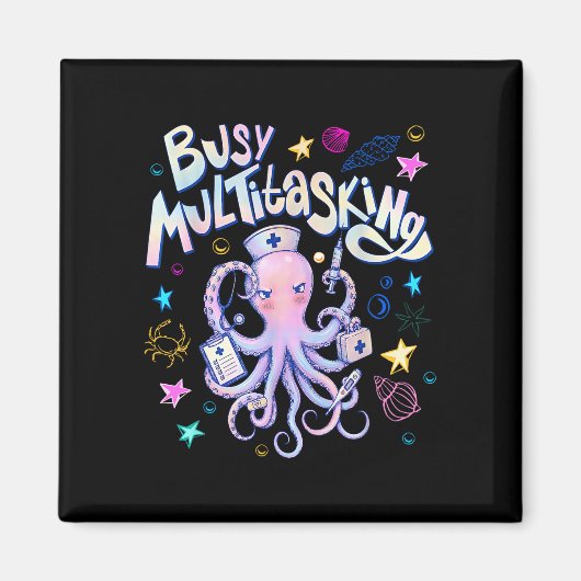 Beschäftigter multitasking-Oktopus pflegt den Stra Magnet (Vorne)