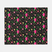 Beschäftigtes Blumenmuster auf Schwarz Fleecedecke (Vorderseite (Horizontal))