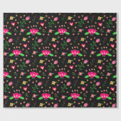 Beschäftigtes Blumenmuster auf Schwarz Geschenkpapier (Flach)