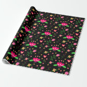 Beschäftigtes Blumenmuster auf Schwarz Geschenkpapier (Ungerollt)