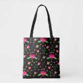 Beschäftigtes Blumenmuster auf Schwarz Tasche (Vorderseite)