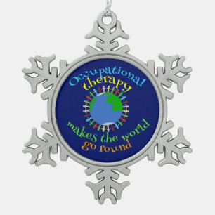 Beschäftigungstherapie lässt die Welt sich drehe Schneeflocken Zinn-Ornament