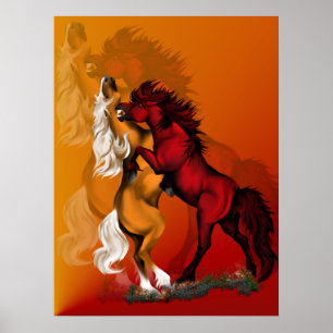 Beschattetes kämpfendes Stallions-Plakat Poster